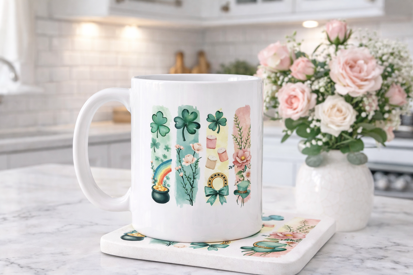 Spring Shamrock 11oz Mug & Matching Coaster Set