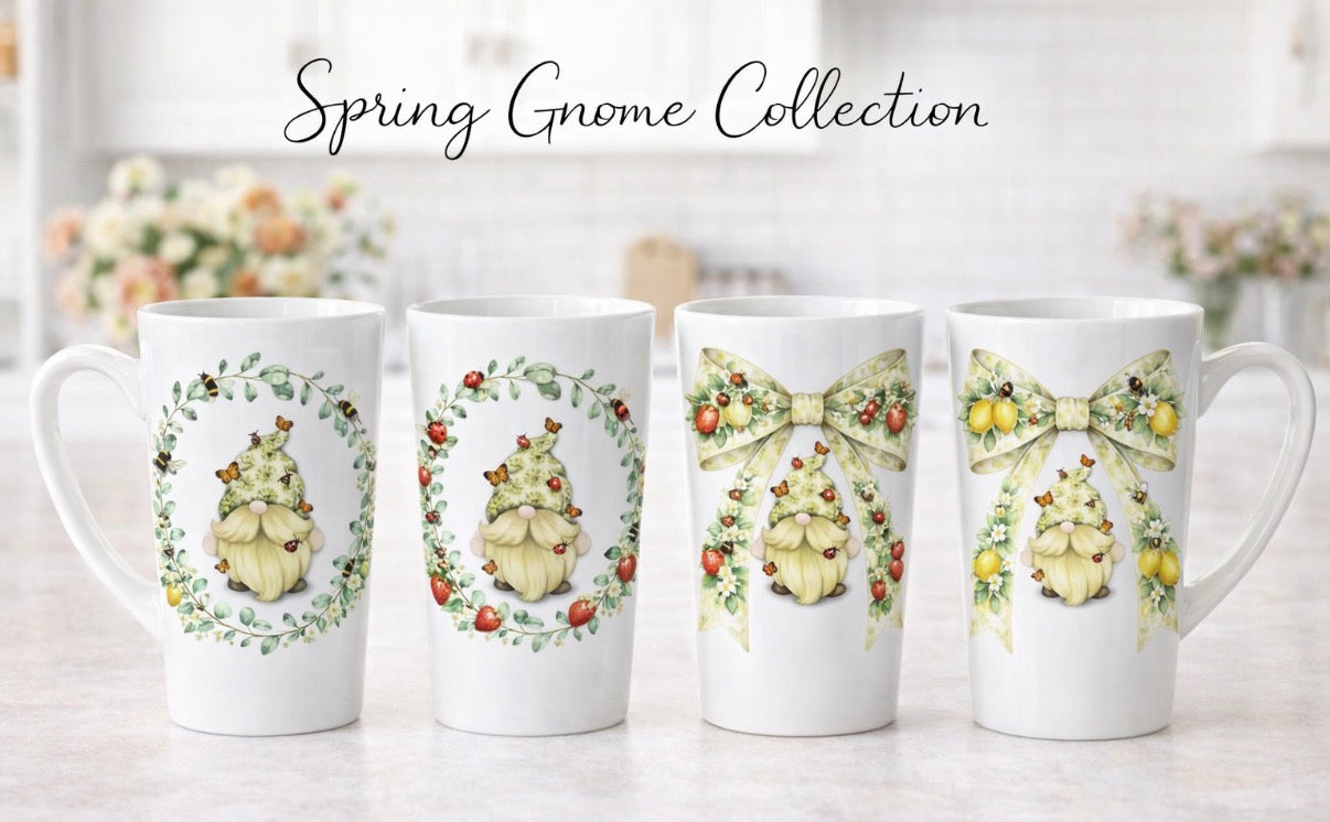Spring Gnome Collection – 17oz Ceramic Latte Mug & Coaster