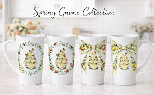 Spring Gnome Collection – 17oz Ceramic Latte Mug & Coaster