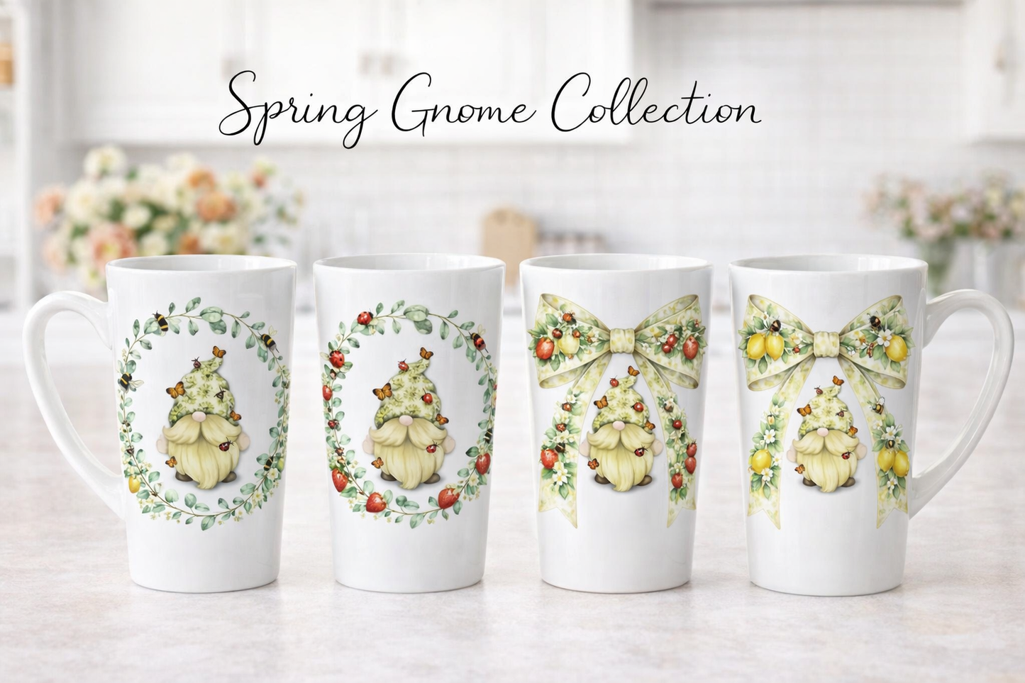 Spring Gnome Collection – 17oz Ceramic Latte Mug & Coaster