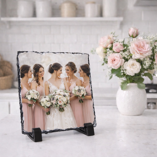 Personalised Square Rock Photo Slate (19x19cm) – Matte Finish with Display Stands