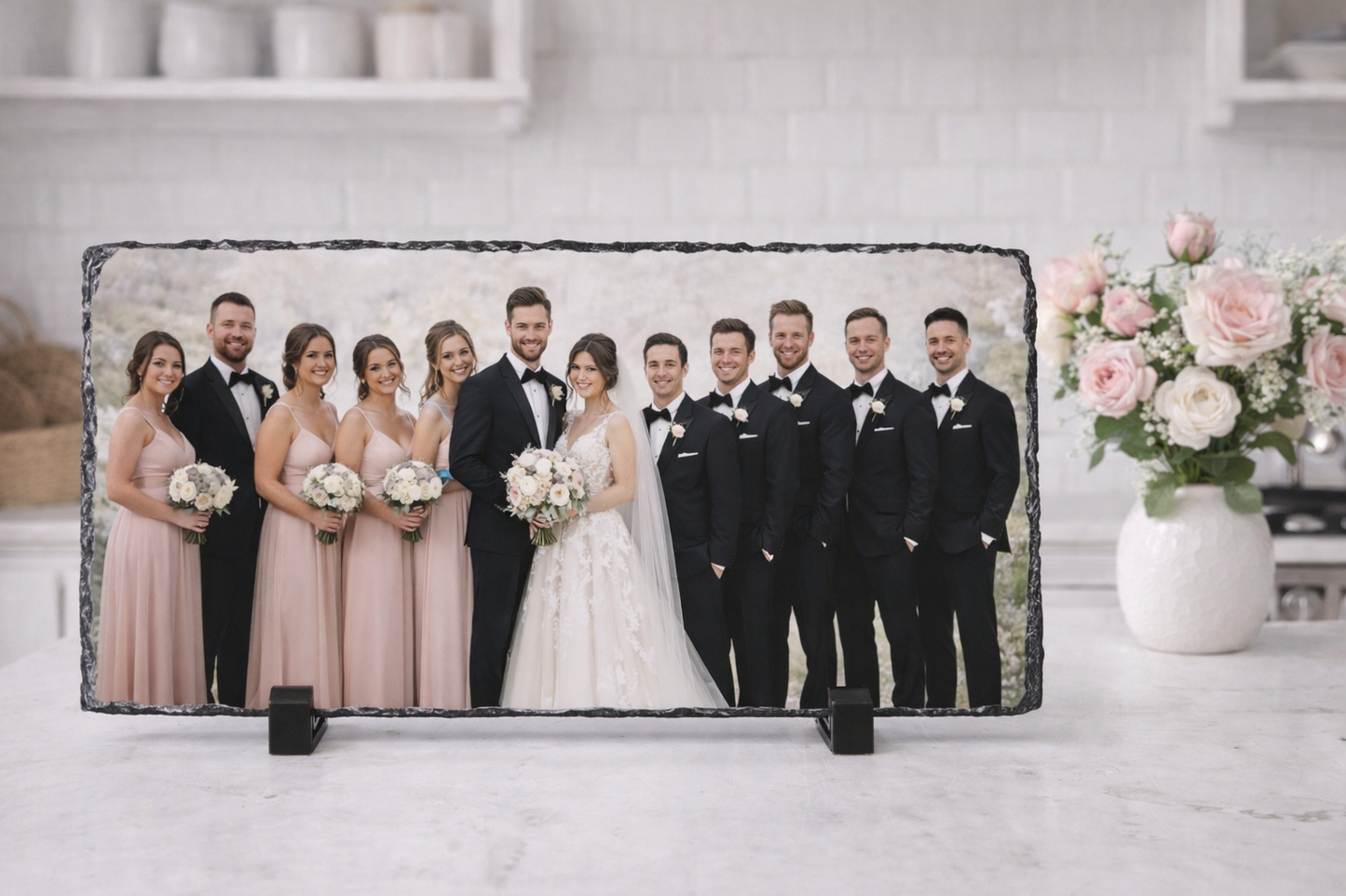 Personalised Rectangle Rock Photo Slate (14x19cm) – Matte Finish with Display Stands