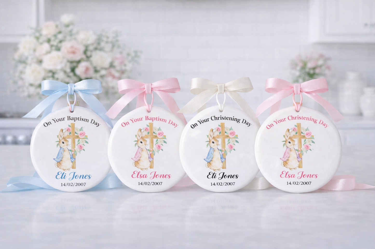 Personalised Baptism & Christening Ceramic Ornament – Custom Name, Date & Church Keepsake Gift