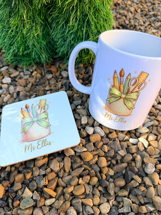 Personalised Teacher Mug & Coaster Set | End of Year Teacher Gift | Thank You Teacher Present | Custom Teacher Mug