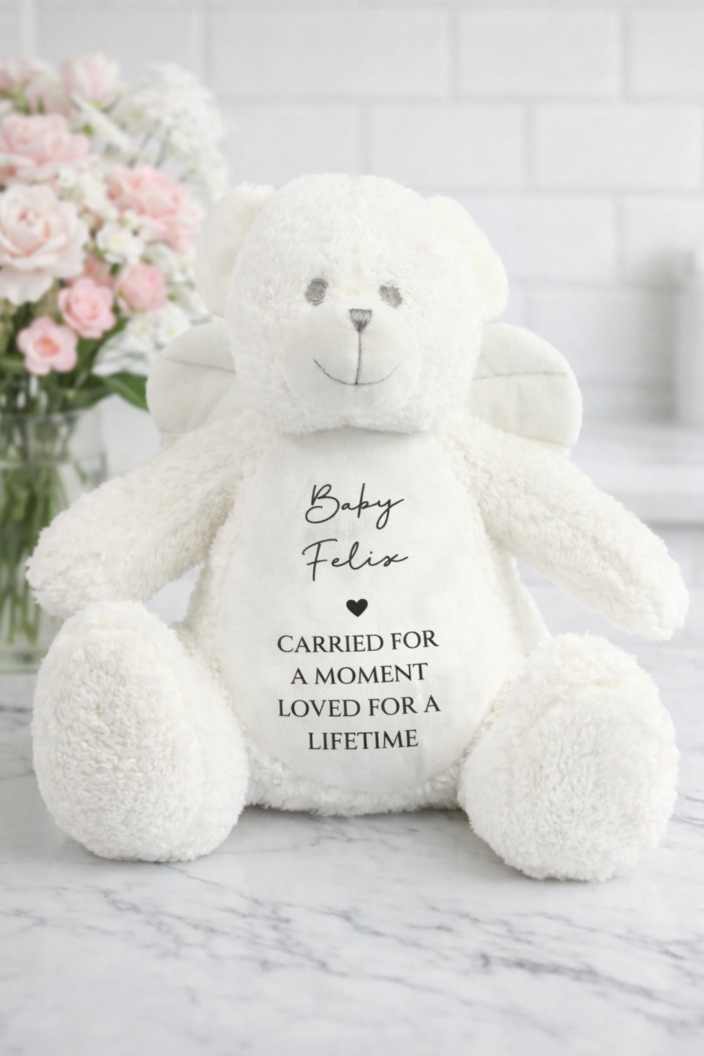 Personalised Angel Bear Keepsake – Custom Baby Name Teddy – Memorial Gift – “Hold Me Close When You Need Me The Most” – Baby Loss Gift