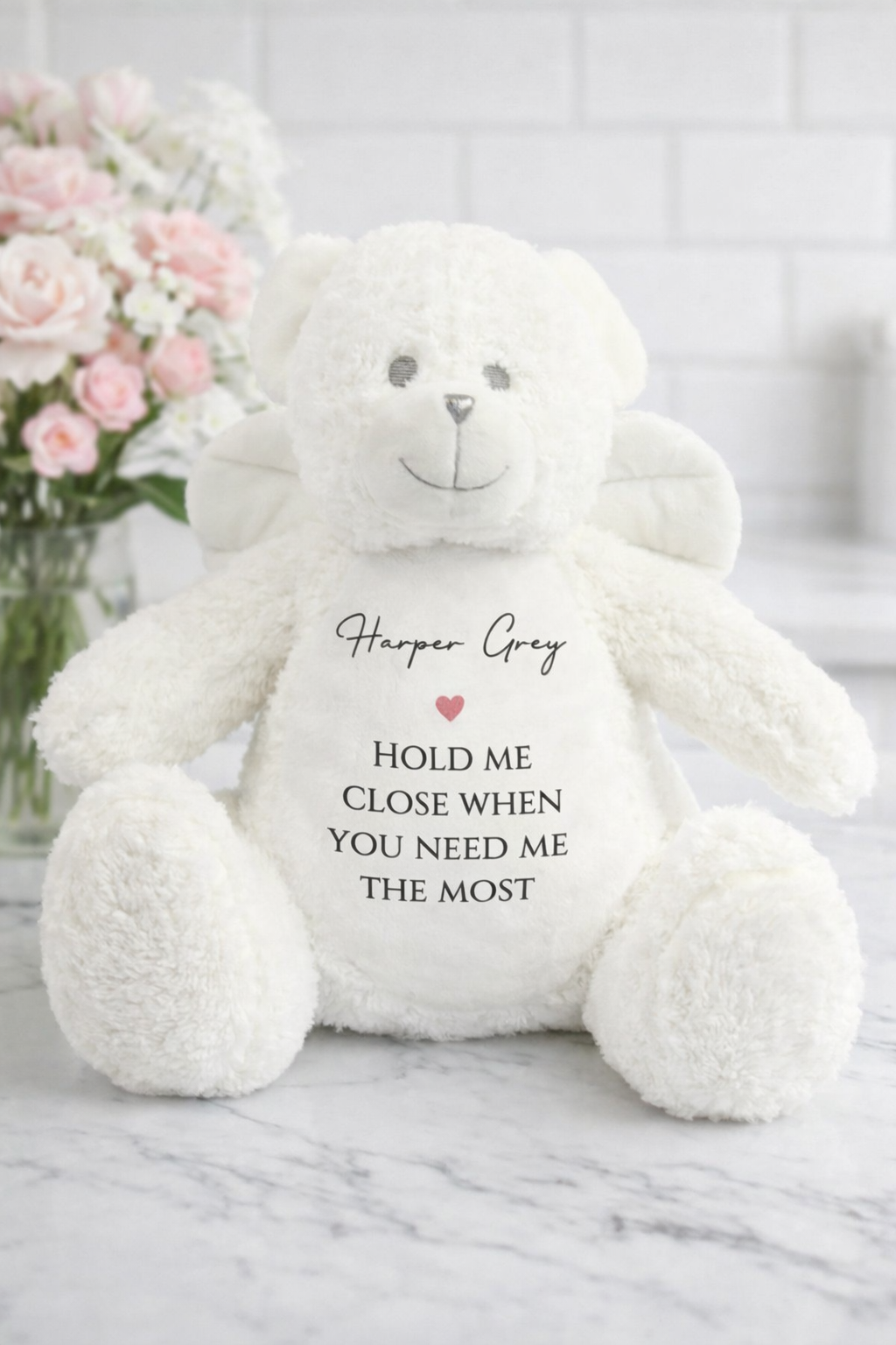 Personalised Angel Bear Keepsake – Custom Baby Name Teddy – Memorial Gift – “Hold Me Close When You Need Me The Most” – Baby Loss Gift